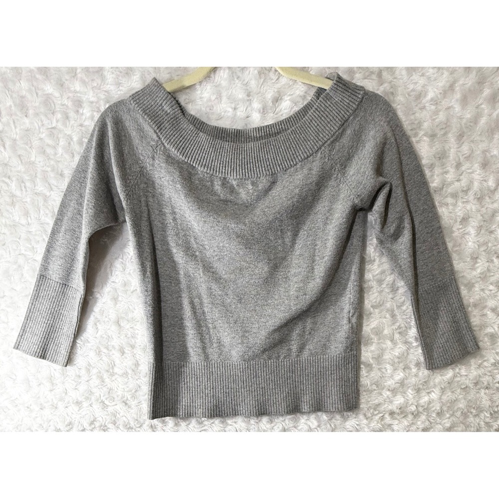 H&M Women's Small Gray Off Shoulder Ribbed Scoop Neck 3/4 Sleeve Knit Sweater